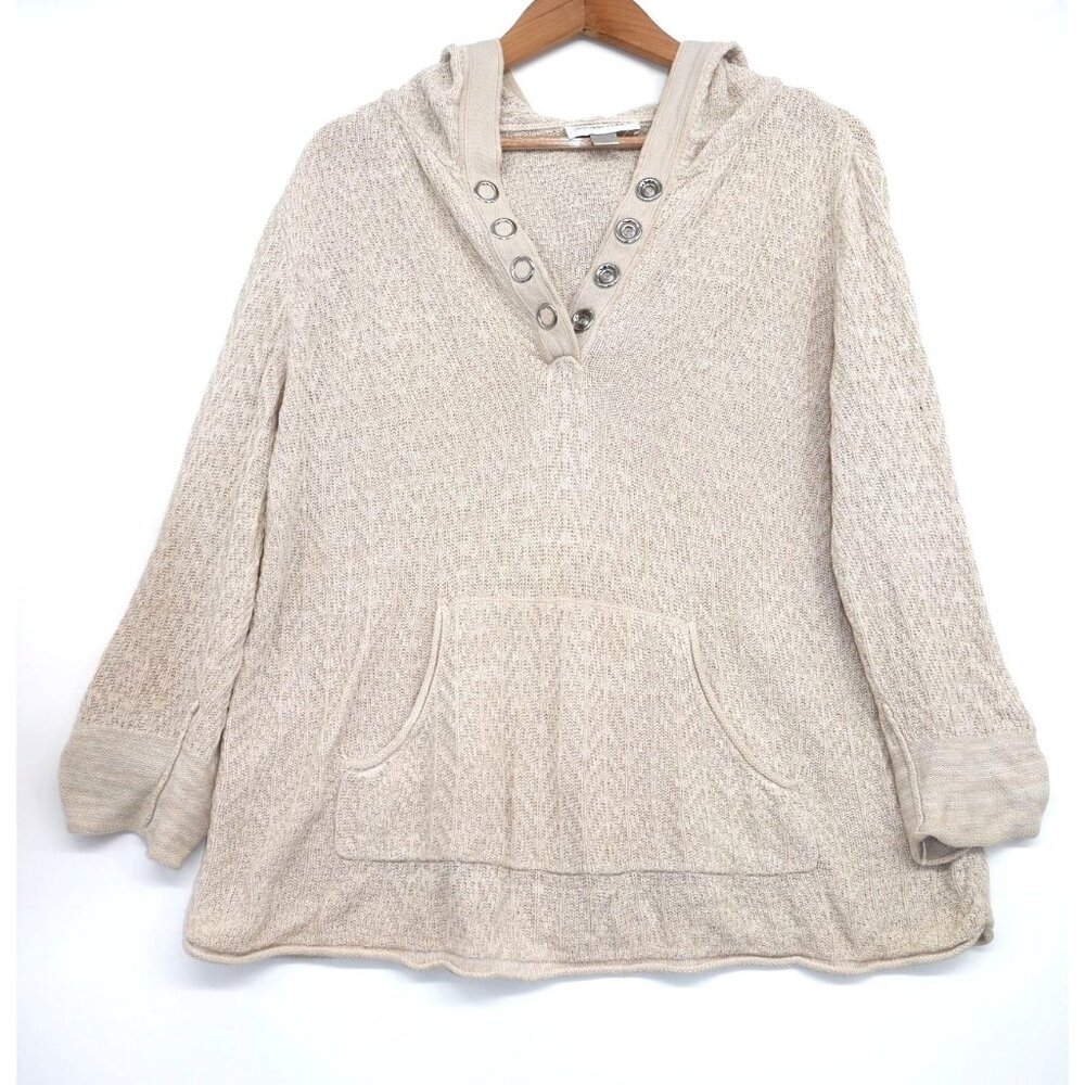 Christopher & Banks Beige Hooddie Knit Sweater Tunic With Button Details Size L